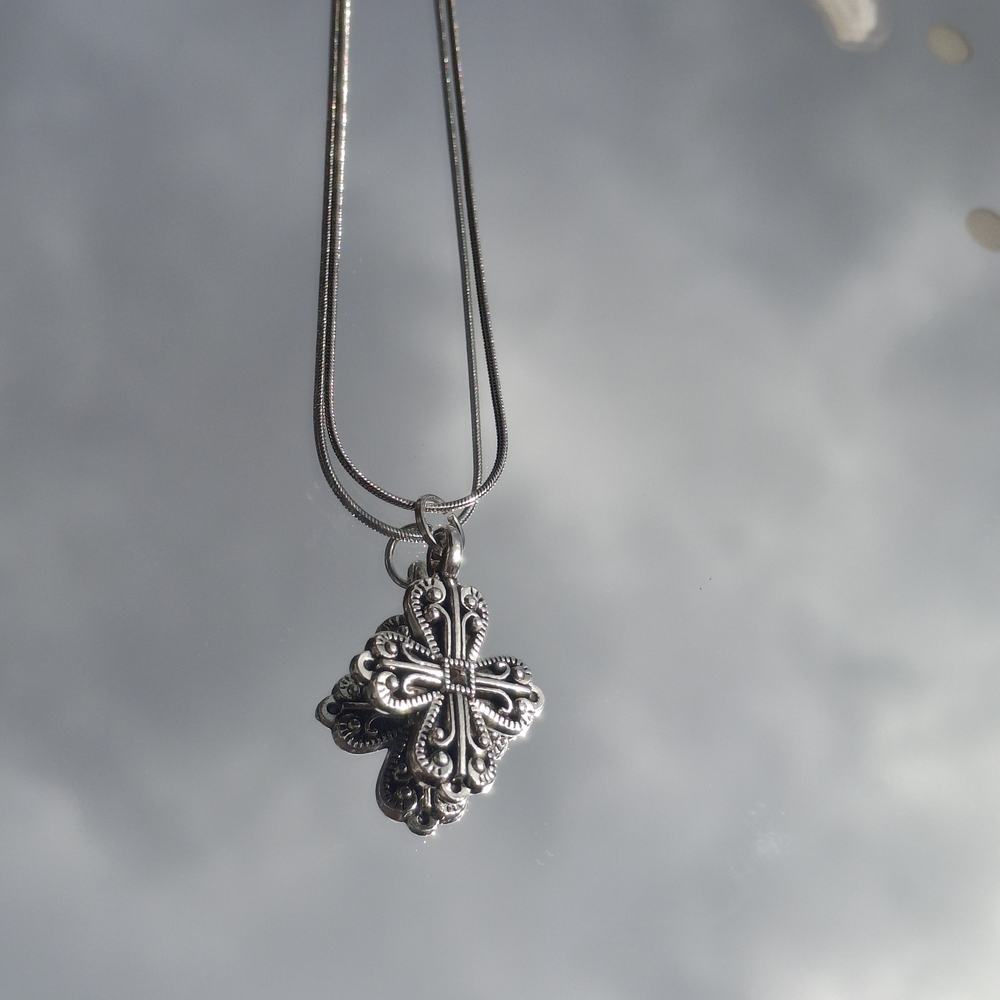 Sterling Silver Filigree Cross Pendant Necklace - Silver